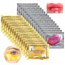 15 Pairs Gold Eye Mask and 15 Pcs Collagen Crystal Lip Mask, Under Eye Patches and Lip Pads,Collagen Crystal Mask Set for Moisturizing, Reducing Fine Lines & Dark Circles for Valentines Day Gifts