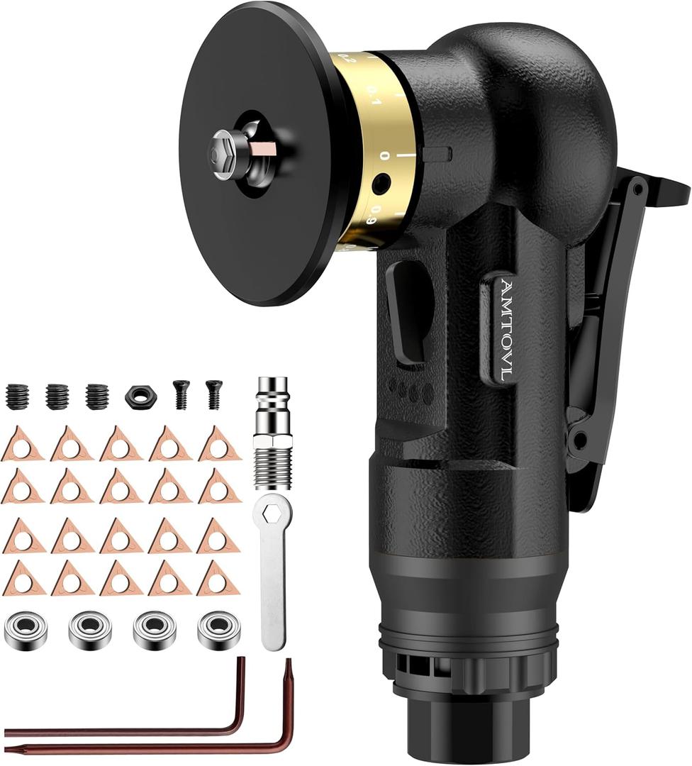 AMTOVL Pneumatic Chamfering Tool - Mini Air Chamfer Tool with 10 C-Angle & 10 R-Angle Blades, 45 30000 RPM Chamfering Tool for Metal and Wood with 1/4" Air Inlet
