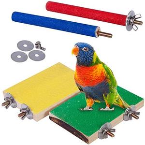 Petsvv 4 PCS Bird Perch Stand Toy, Wood Parrot Perch Stand Platform Paw Grinding Stick, Cage Accessories Exercise Toys Budgies Parakeet Cockatiel Conure Hamster Gerbil Rat Mouse
