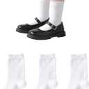 Marchare Girls Ruffle Socks White Dressy Socks School Uniform Sock Heart Bow Design For Girl (White)