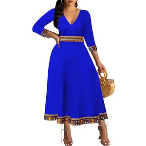 African Long Dresses for Women Elegant Church Dresses Print Maxi Dress High Waist Cocktail Bohemian Vintage Party Outfits (M)