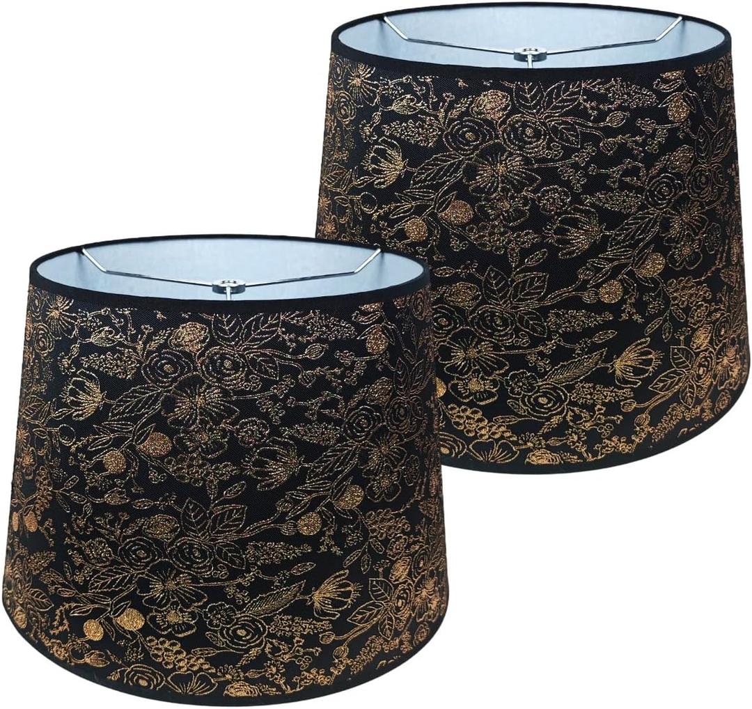 Black Lamp Shade Set of 2, No Assembly Required, 10" Top x 13" Bottom x 10" High, Fabric Lampshade for Table Lamp, Bedside Lamp, Floor Light, Metal Spider Fitter