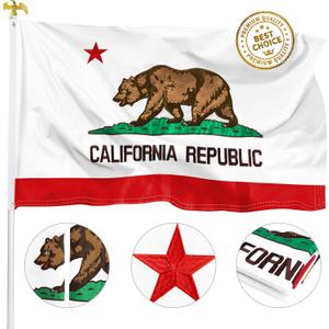 XIFAN Premium California State Flag 4x6 - Embroidered Heavy Duty 300D Nylon Strongest Longest Lasting - CA Republic Bear Flag Outdoor - Vibrant Print Waterproof