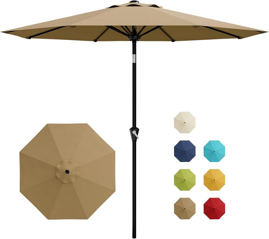 Garvee 9FT Patio Umbrella - Outdoor Table Umbrella with Smooth Crank Lift, Push Button Tilt and 8 Sturdy Ribs - Market Umbrella UV Protection Waterproof for Pool, Deck, Yard, Garden (Tan)