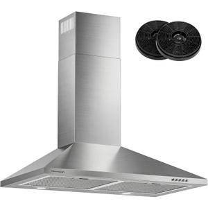 Range Hood 30 inch, 450 CFM Wall Mount Kitchen Hood in Stainless Steel with LED Lighting, 3 Speed Exhaust Fan, Ducted/Ductless Convertible (Charcoal Filters Included)