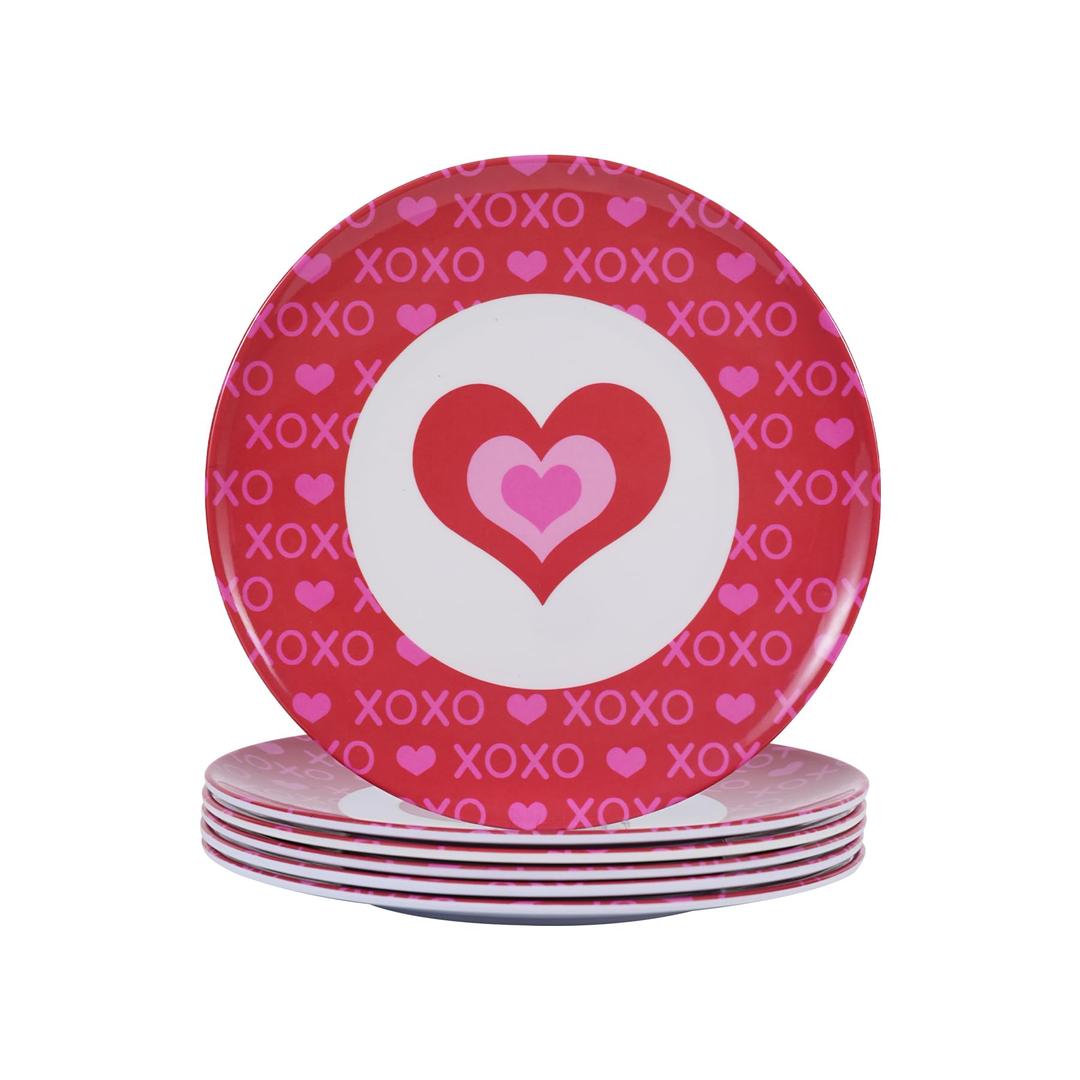 Yinshine Melamine Plates Set for Holiday10 Inch Melamine Dinner Plate Set6 PCS Dinner Dishes Set, Dishwasher Safe,Unbreakable,LightweightPink Heart Design