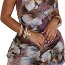 Milumia Women's Floral Ruffle Trim Bodycon Mini Dress Tie Backless Halter Short Dresses (Large, Coffee)