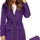 Women Waterproof Lightweight Rain Jacket Active Outdoor Hooded Raincoat, Size L, Purple