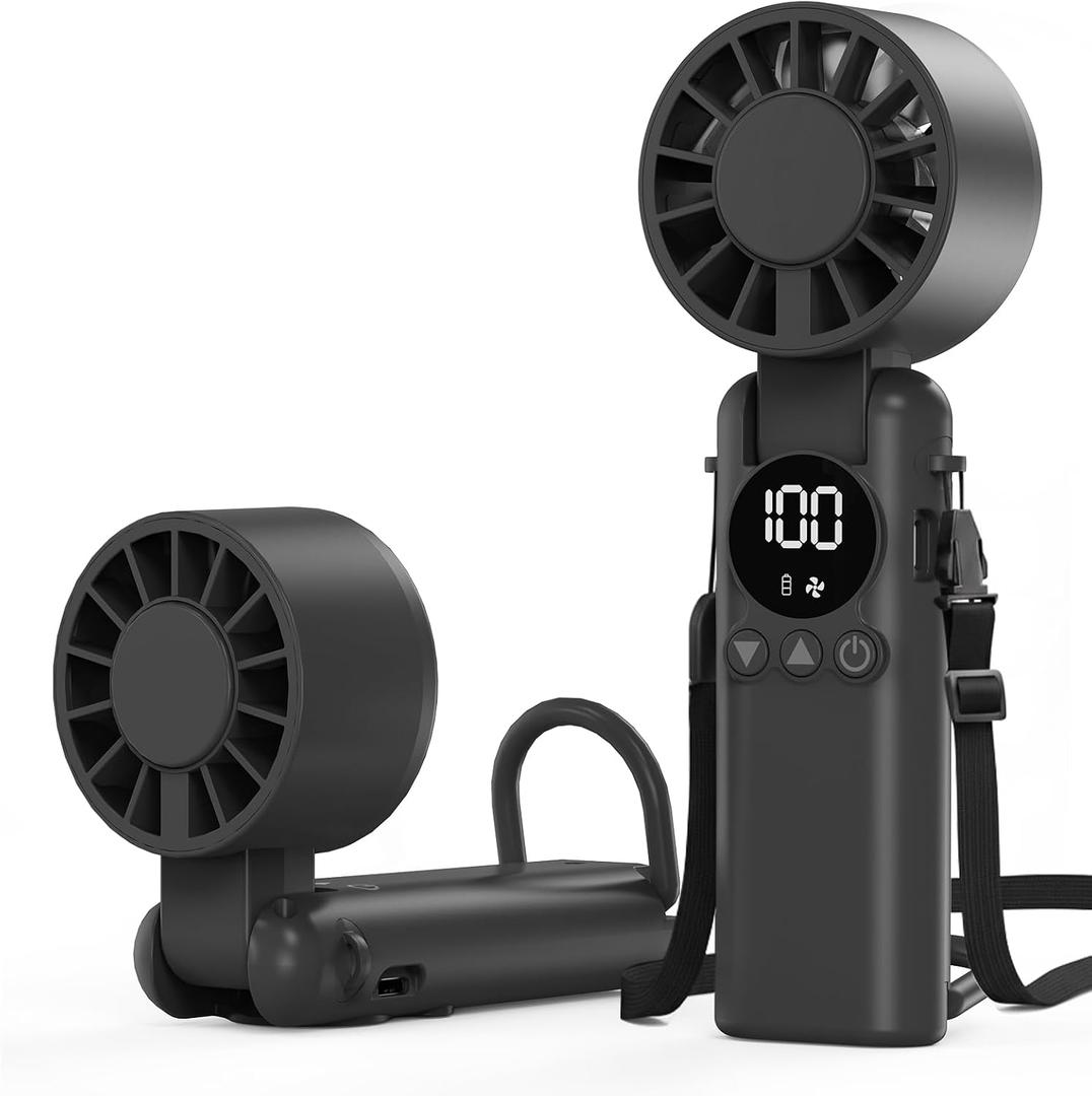 AILBTON Portable Handheld Fan, 5000mAh Rechargeable Mini Personal USB Fan with LED Display & Foldable Design, 199-Speed Powerful Battery Operated Travel Fan for Women, Outdoor, Office Black