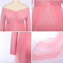 Women Off Shoulder Long Sleeve Maternity Dress Tulle Elegant Slim Fit Gown Baby Shower Photography Maxi Dress for Photo Shoot (Pink, XXL)