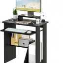 ALISENED 30" Small Computer Desk with Keyboard Tray Monitor Stand, Study Writing Desk with Storage Shelves, Modern Workstation for Small Spaces, Save Space, Black A