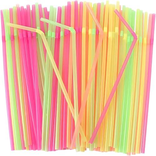 Flexible Plastic Straws Disposable, Vibrant & Colorful Assortment Bendy, Stylish Drinking Straws for Every Occasion & Party Decoration, 175 Count