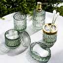 Bathroom Accessory Set, 5 Pcs Glass Bathroom Accessories Set with Lotion Dispenser,Toothbrush Holder, Soap Dish,Tumbler, Cotton Swab Jars, Home Set for Christmas/Housewarming, Modern Bathroom Decor