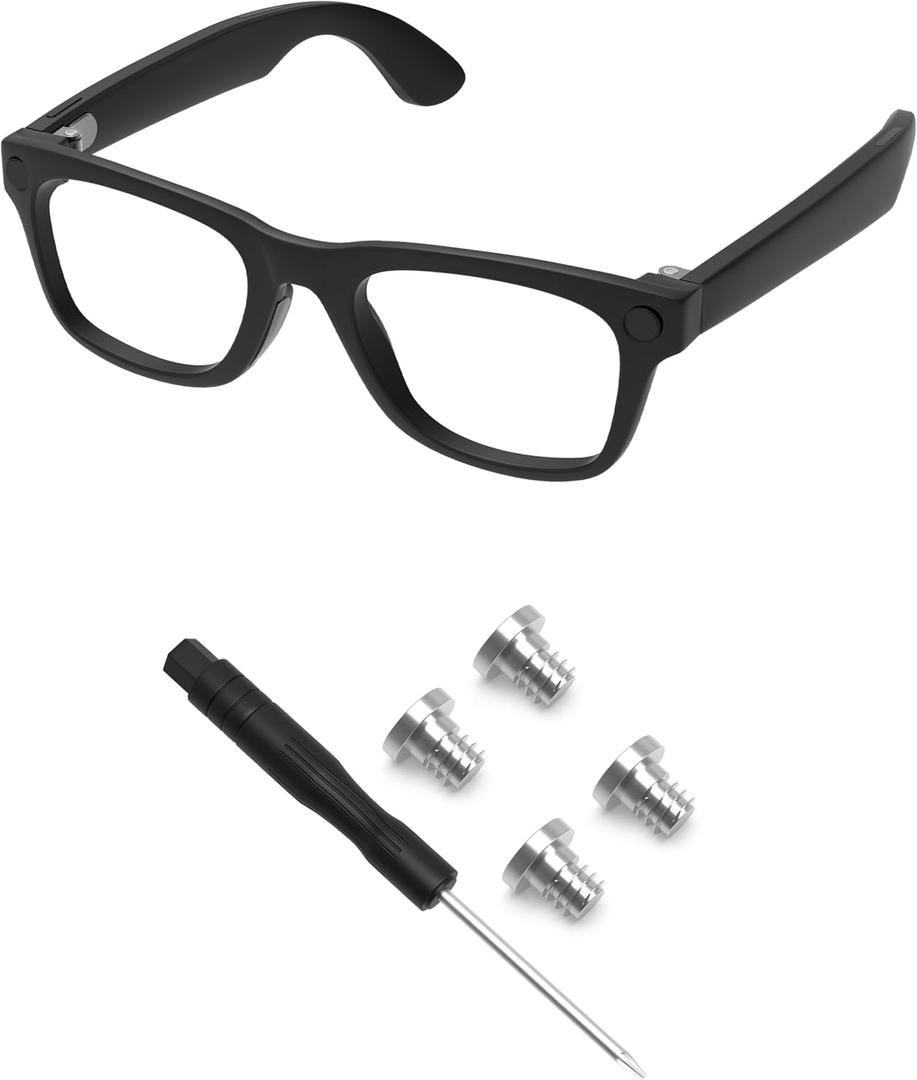 1Pc Screwdriver & 4Pcs Replacement Temple Screw Set for Ray-Ban Meta Wayfarer/Skyler/Headliner (Gen 2) & Oakley Meta HSTN AI Glasses - Silver