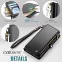 Defencase Compatible with iPhone SE 2020 2022 Case Wallet with RFID Blocking Card Holder for Women Men, Soft PU Leather Magnetic Snap Flip Zipper Strap Wallet Phone Case Fit for iPhone SE/7/8, Black