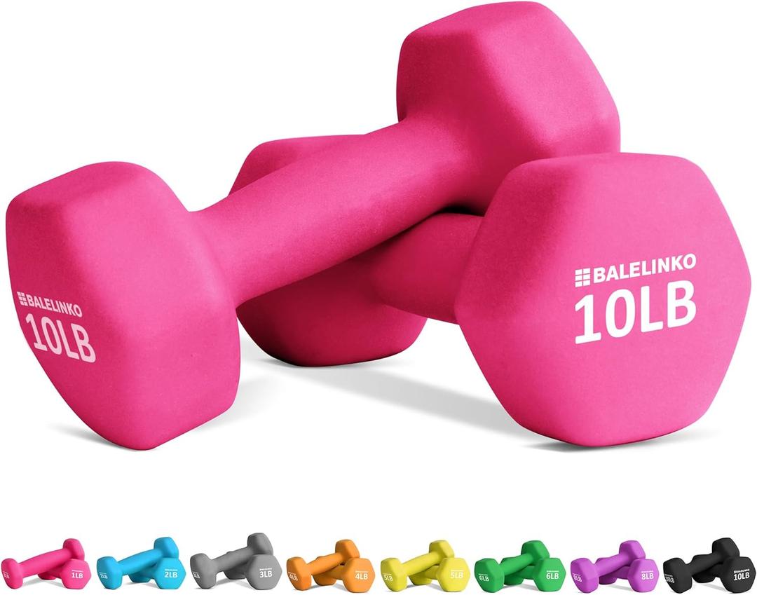 Balelinko Home Gym Equipment Workouts Strength Training Weight Loss Pilates Weights Yoga Sets Free Weights for Women, Men, Seniors and Youth, 10LB Pink, Pair
