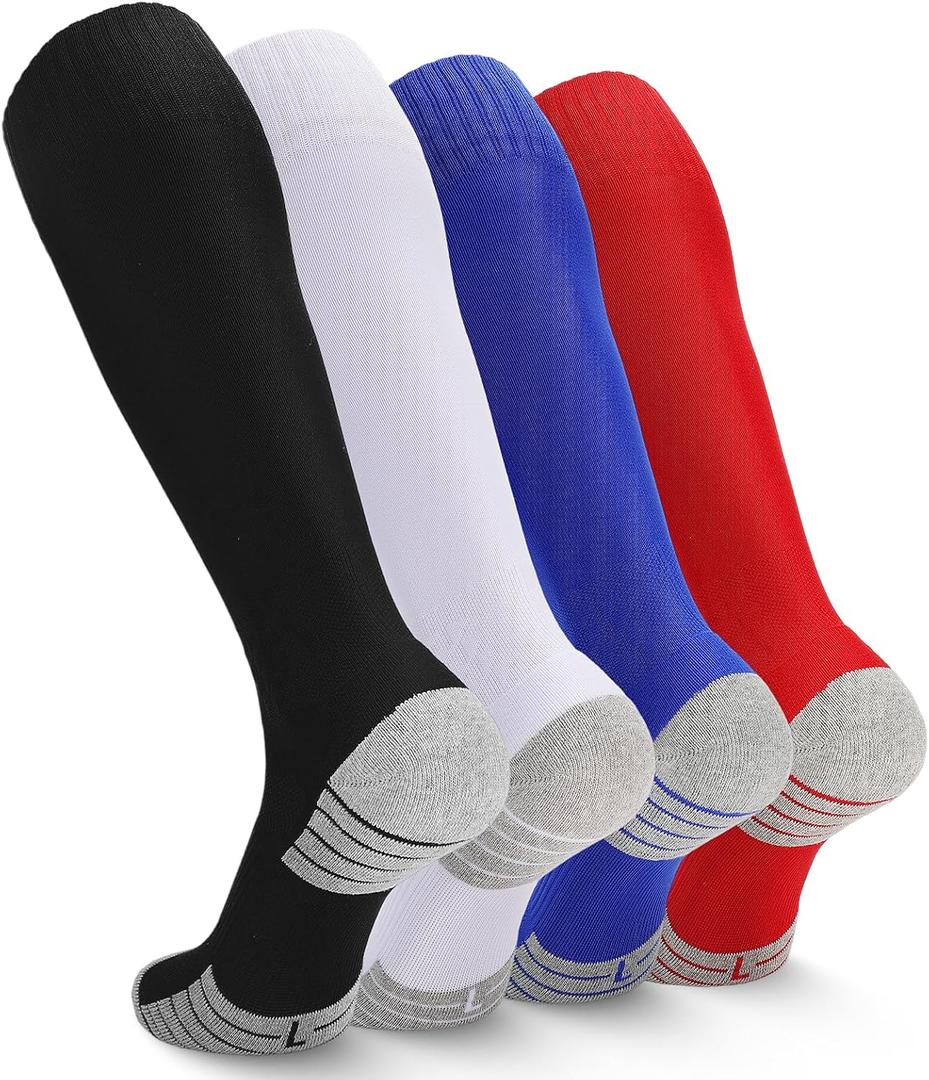 Ultrafun 4 Pairs Soccer Socks Men Youth Kids Cushioned Knee High Team Sports Football Socks