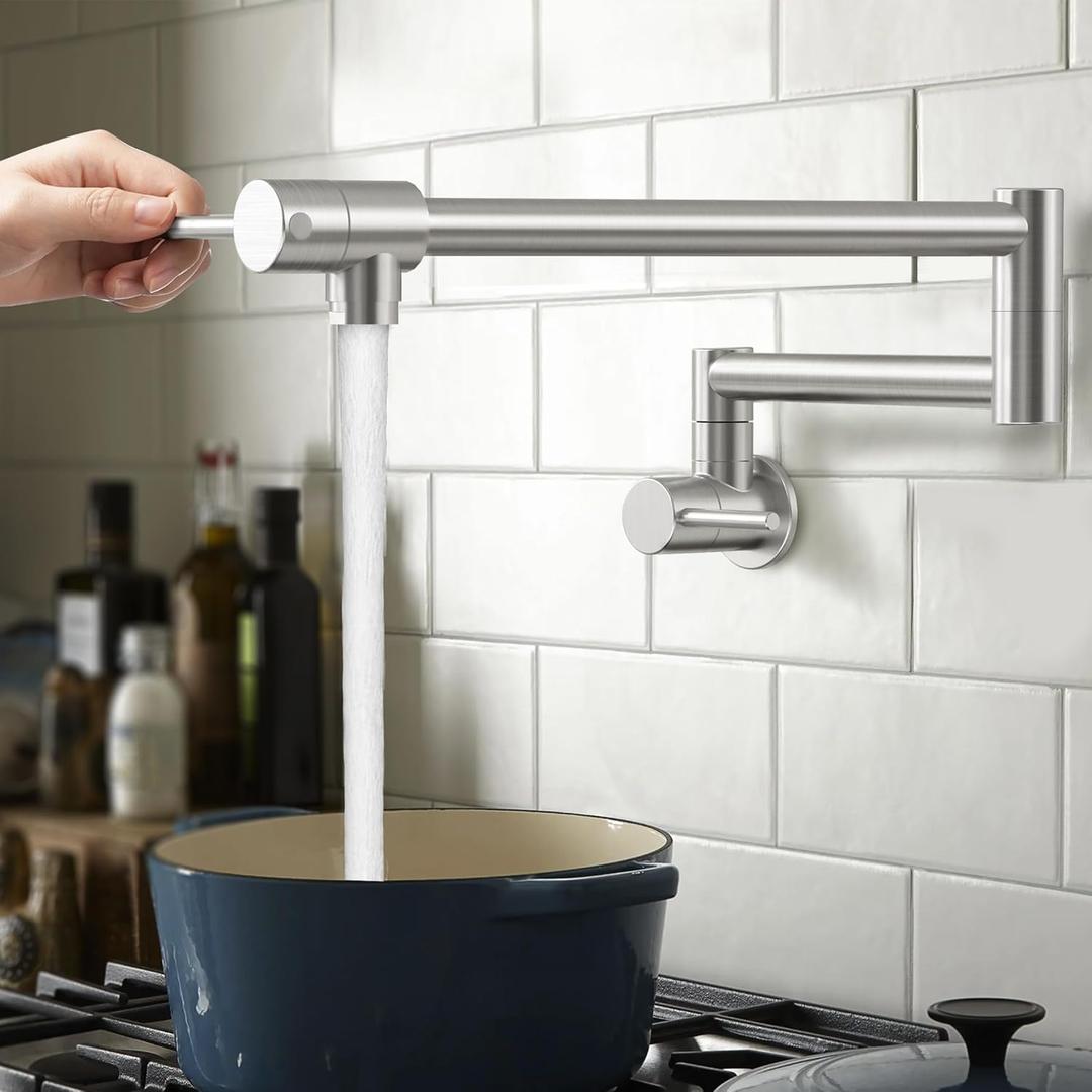 KES Pot Filler Faucet with Heat-Resistant Cartridge, 25.6" Over Stove Pot Filler Brushed Nickel, Kitchen Wall Mount Faucet with 360 Swing Arm, Stainless Steel, NSF Certified, KN926S24LFF18-BS