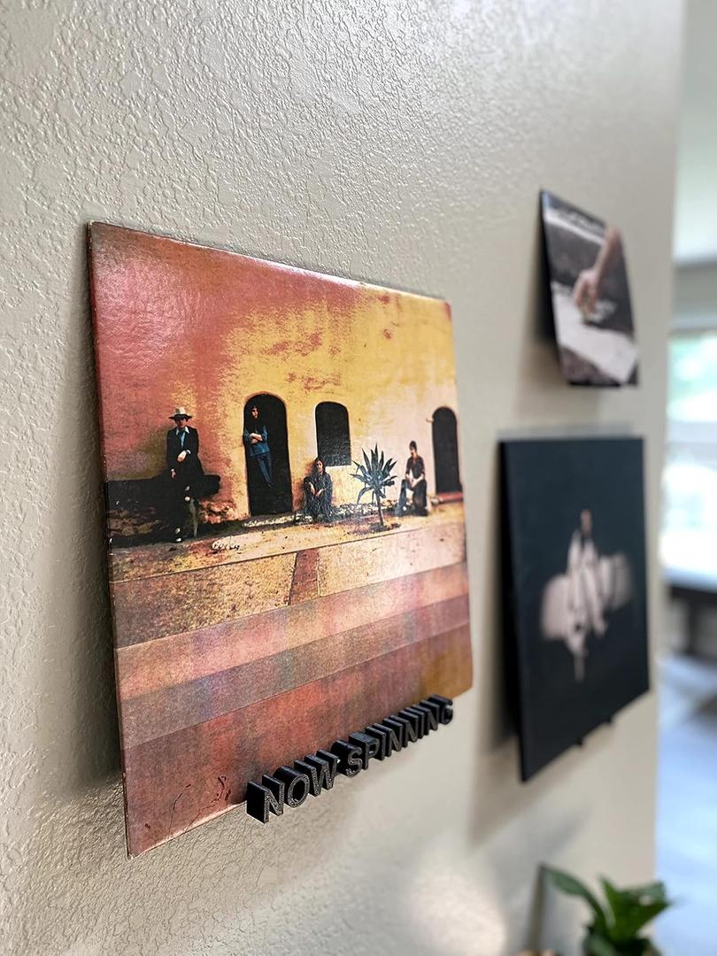 Now Spinning Vinyl Record Wall Mount Display/Shelf | Hang Albums Without Wall-Damage | Perfect for Office, Home, Dorms, and Apartments (Now Spinning + 2 Mounts, White)