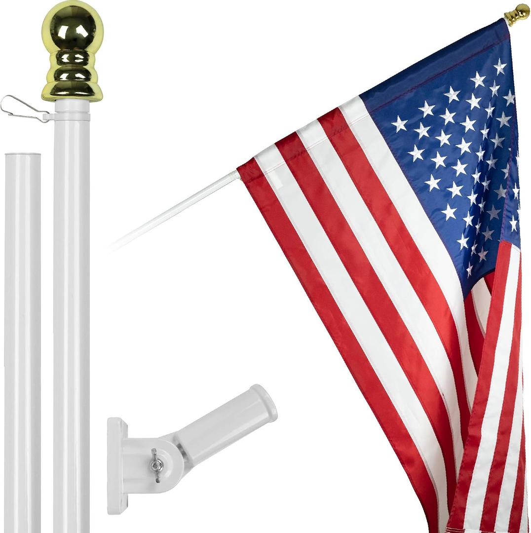 6 Ft Tangle Free Spinning Flag Pole Kit with 3x5 American Flag, White