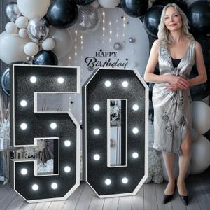 Black Marquee Numbers 4 Feet Tall: Large 50th Birthday Decorations for Her Him 4FT Light Up Numbers White Anniversary Party Decor Big Backdrop Foam Cardboard Number 50