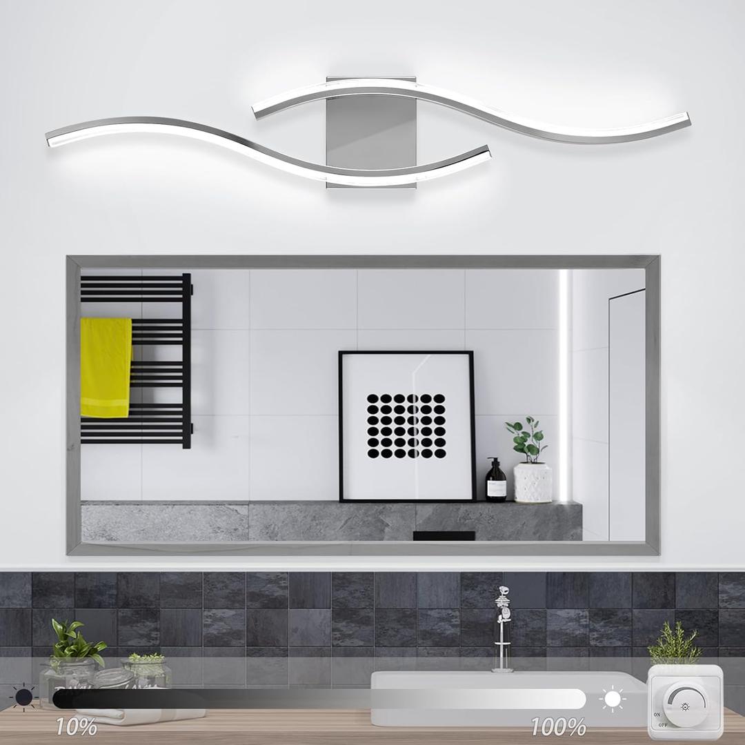 Dimmable Modern LED Vanity Light, 6000K Modern Bathroom Light Fixtures 33.5 inch Chrome Bathroom Vanity Light Fixture Over Mirror for Bedroom Living Room