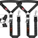 Removable Dog Seat Belt Harness for Car, 3 in 1 Pet Dog Car Seatbelt Leash, Retractable Restraint Secures to Vehicle Headrest & Adjustable Reflective Bungee Dog Seatbelt Tether, Black