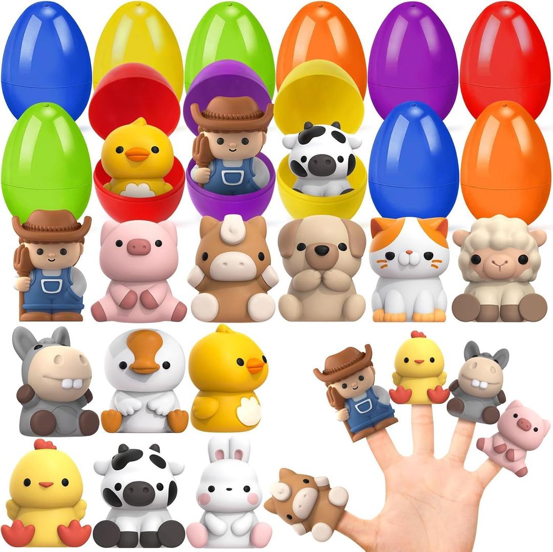 12pack Prefilled Easter Eggs with Finger Puppets, Easter Basket Stuffers with Toys inside for Easter Egg Hunt, Easter Party Favors Supplies, Classroom Prizes Reward, Easter Gifts for Kids Toddlers