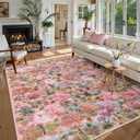 Wonnitar Pink Rugs for Bedroom Girls, Forest Print 8x10 Washable Rug, Boho Soft Ultra-Thin Non-Slip Large Woodland Jungle Carpet for Dorm, Apartment, Nursery, Living Room
