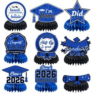 Graduation Decorations 2026 2027 - Blue Graduation Honeycomb for Table Centerpiece | Graduation Party Decorations Class of 2026,Table Toppers for Graduation Party Favors Supplies Indoor Outdoor