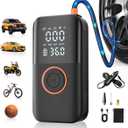 Air Pump for Car Tires, 150PSI Cordless Tire Pump, 12V DC & Battery Dual Power, Auto Shut-Off Air Compressor for Car, Motorcycle, Bike, Ball - LED Light & Digital Display, Car Gifts for Women Men (Black)