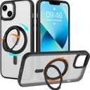 ZIYE Magnetic Case for iPhone 13 Case with Stand [Compatible with MagSafe] Slim Shockproof Military Grade Heavy Duty Cover with 360 Rotatable Ring Kickstand for Women Men, Translucent Black
