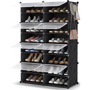 HOMIDEC Shoe Rack, 8 Tier Shoe Storage Cabinet 32 Pair Plastic Shoe Shelves Organizer for Closet Hallway Bedroom Entryway (Black)
