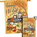 Hello Fall Gnomes Thanksgiving Pumpkin Autumn Holiday Yard & Garden Flag Set - 2 House Flags (28 x 40) & 2 Garden Flags (12x18) Double Sided