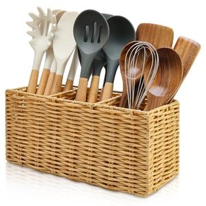 Extra Large Cooking Utensil Holder for Kitchen Counter Utensils Storage Organizer Caddy for Countertop Spatula Holder Big Utensil Crocks Jar Wicker Kitchen Tool Table Holders Decor Accessories 12"Lx6"Hx4.7"W