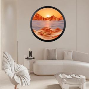 BGFJYUK 24" Moving Sand Art Dcor, Wall Mounted Sand Art Liquid Motion 3D Dynamic Sculpture,360Rotate Wall Art Deep Sea Sandscape,Glass Crafts Solid Wood Frame,Relaxing Quicksand Dcor (Orange)