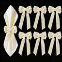 Bow Napkin Rings for Christmas, Wedding, Party, Holiday Table Decor (Ivory, 6 pcs)