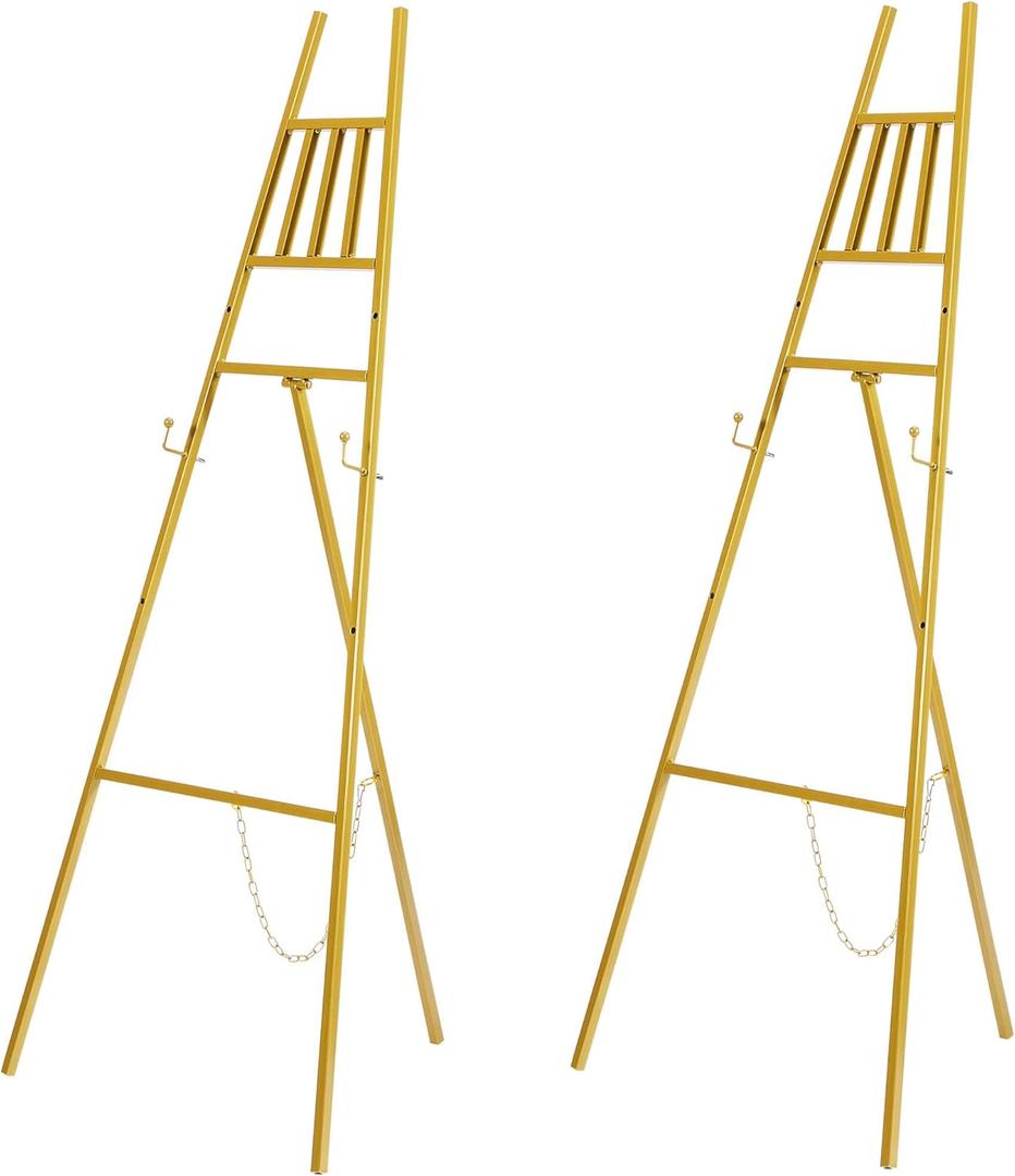 2Pcs 58" Gold Easel Stand for Sign - Adjustable Metal Easel Stand for Wedding Welcome Sign, Display, Painting & Events, Sturdy Sign Holder Stand for Posters & Art
