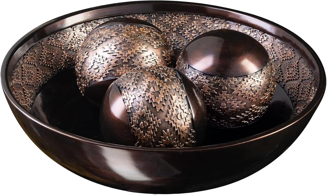 Creative Scents Dublin Brown Decorative Bowl with Orbs Set - Centerpiece Table Decorations - Coffee Table Decor - Home Decorations for Living Room Decor, Table Centerpieces for Dining Room Table