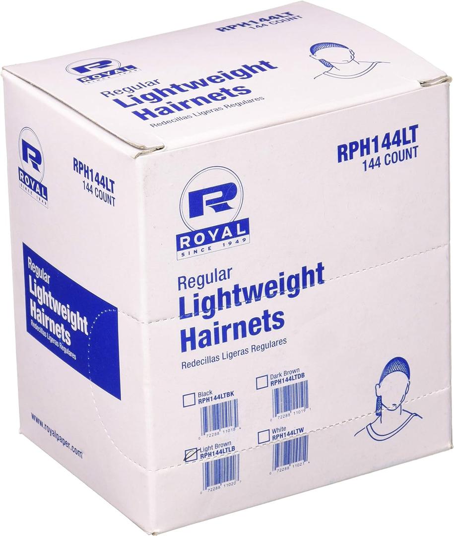 AmerCareRoyal Lightweight Hairnets - Comfortable, Breathable Hair Net for Food Service and Healthcare Facilities, Latex-Free, Disposable Hair Cap, 100% Latex Free, 24in, Light Brown, 144 Count
