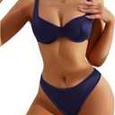 SweatyRocks Women's 2 Piece Satin Lingerie Sets Sexy Silk Underwire Push Up Bra and Panty Sets (M)