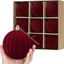 Waipfaru 9PCS 3.94In Large Velvet Ornaments for Christmas Tree, Burgundy Red Velvet Christmas Ornaments Balls Set, Shatterproof Flocked Hanging Ornaments for Xmas Tree Wreath Garland Home Decor