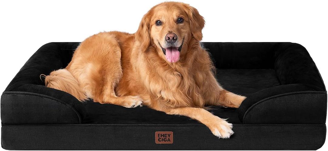 EHEYCIGA Orthopedic Dog Beds for Extra Large Dogs, Waterproof Memory Foam XL Dog Bed with Sides, Non-Slip Bottom and Egg-Crate Foam Big Pet Couch Bed with Washable Removable Cover, Black (44.0"L x 32.0"W x 6.5"Th)