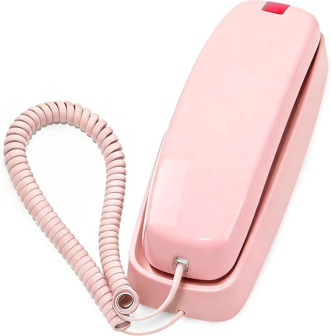 Uvital Corded Phones for Landline, Wall-Mount Telephones for Landline Phone with Loud Ringer, Home or Office Phone, No Power Required, Emergency Telephone, Pink