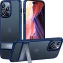 TORRAS MarsClimber Compatible iPhone 14 Pro Case, 8FT Drop Tested, 3 Stand Ways Kickstand, Translucent Matte, Navy Blue