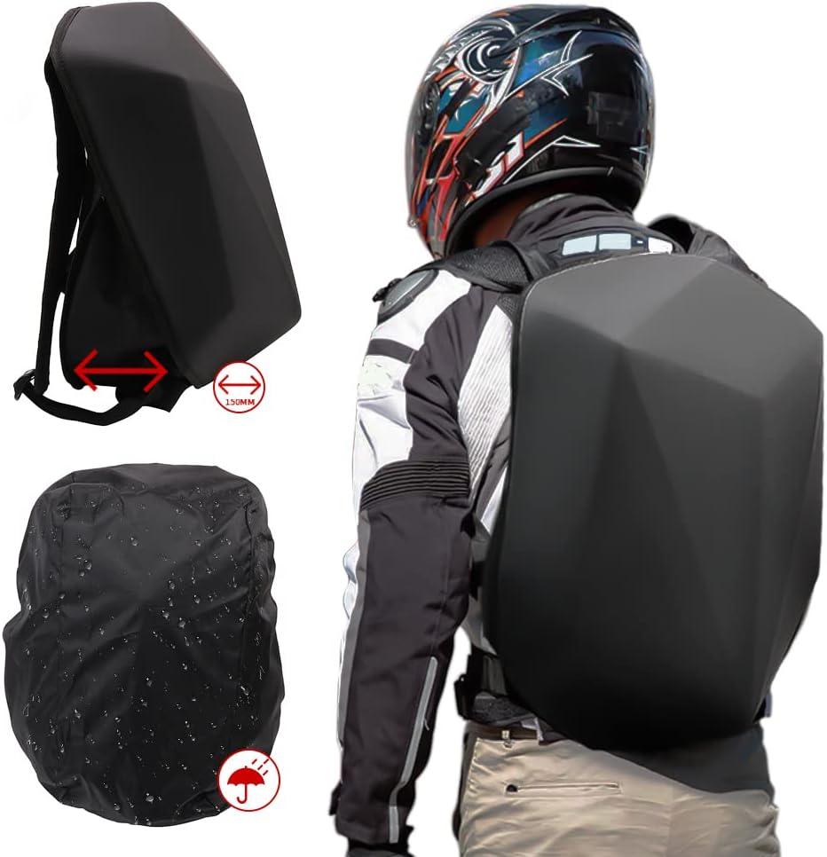 JFG RACING Motorcycle Backpack 30L,Universal Hard Shell Helmet Hardshell Riding Back Pack for Men Women-Grey Black