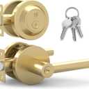 Mega Handles Ronn Entrance Combo, Entry Lever Door Handle and Single Cylinder Deadbolt Lock and Key Combo Pack, Heavy Duty Round Locking Door Levers Set for Left or Right-Handed Doors - Satin Brass