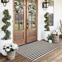 Black and White Striped Rugs, 3'x5' Area Rug Washable Indoor Outdoor Rug Front Porch Doormat Cotton Hand-Woven Farmhouse Layered Double Door Mats for Front Porch, Patio, Entryway, Laundry Room