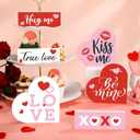 Ferraycle 6 Pcs Valentines Day Wood Blocks Set Love Heart Shaped Tabletop Centerpiece Red Pink White Hearts Wooden Block Table Decorations for Valentines Day Wedding Party Home Office Decor