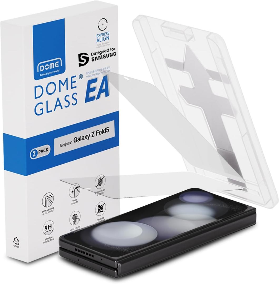 Whitestone 2PACK EA GLASS Screen Protector for Galaxy Z Fold 5 2023, Full Coverage Tempered Glass Shield [Easy Install] - Two Pack